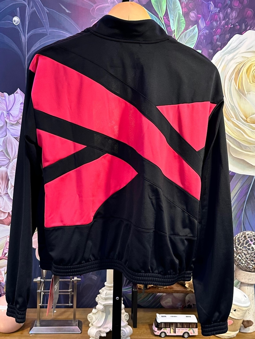 Reebok Men's Medium Athletic Track Jacket Black Pink Zip-Up Long Sleeve - Picture 8 of 13